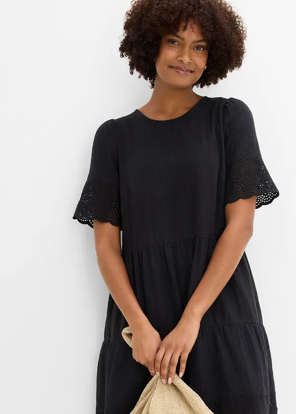 Robe en gaze de coton &agrave; broderies anglaises, bonprix