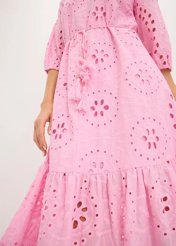 Midikleid aus reiner Baumwolle mit Lochstickerei, bonprix