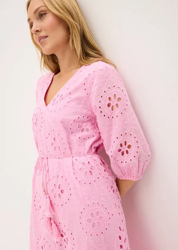 Midikleid aus reiner Baumwolle mit Lochstickerei, bonprix