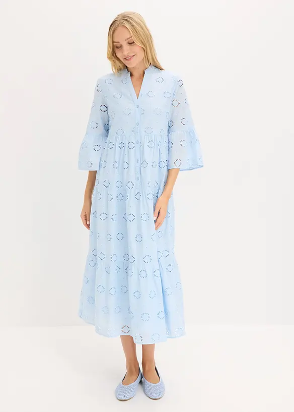 Midikleid aus reiner Baumwolle mit Lochstickerei, bonprix