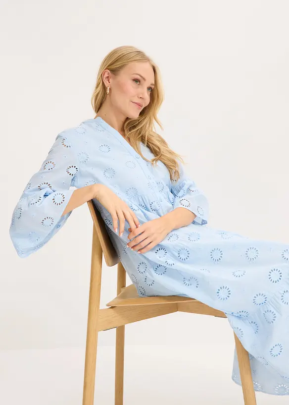 Midikleid aus reiner Baumwolle mit Lochstickerei, bonprix