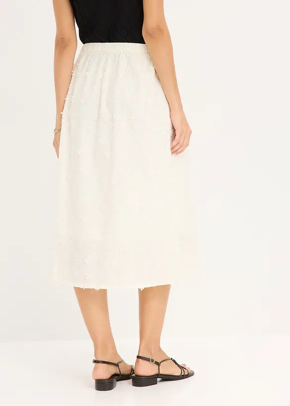 Jupe midi &agrave; broderie florale, bonprix