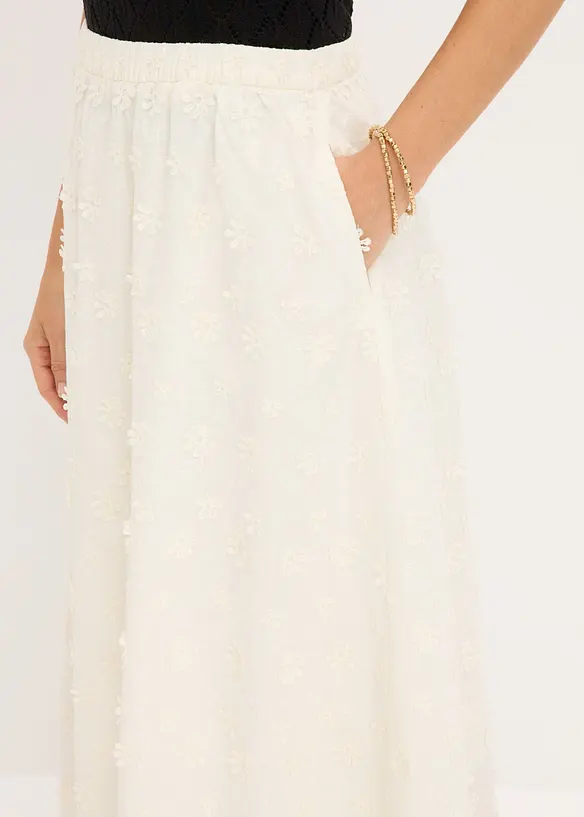 Jupe midi &agrave; broderie florale, bonprix