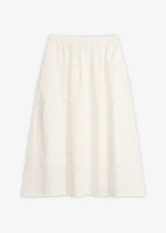 Jupe midi &agrave; broderie florale, bonprix