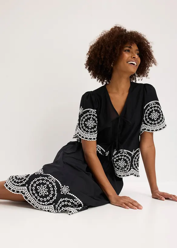 Jupe midi &agrave; broderie anglaise, 100% coton, bonprix