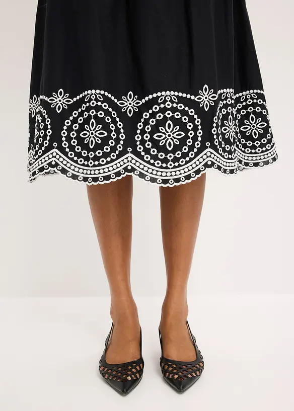 Jupe midi &agrave; broderie anglaise, 100% coton, bonprix