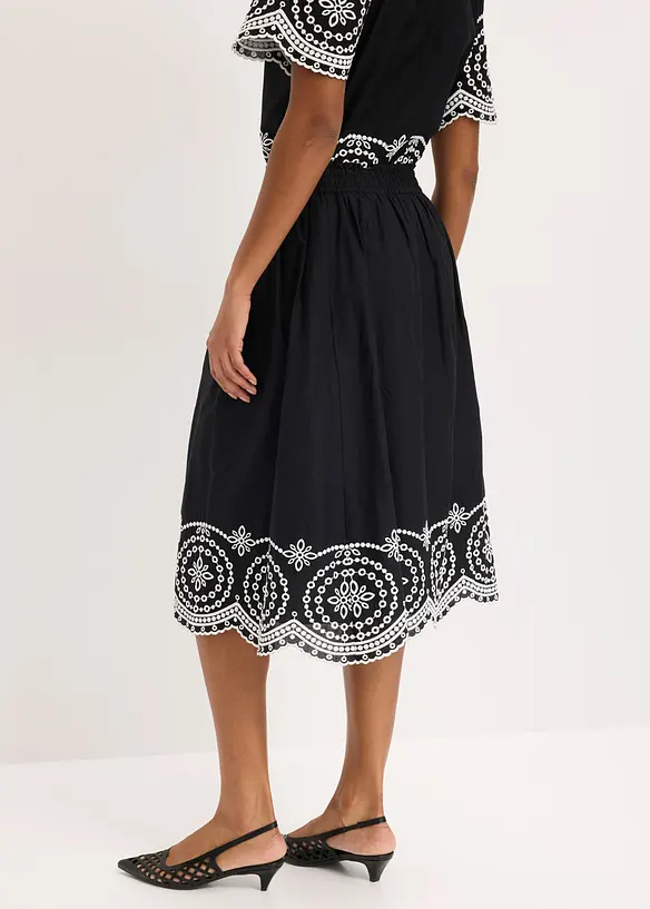 Jupe midi &agrave; broderie anglaise, 100% coton, bonprix