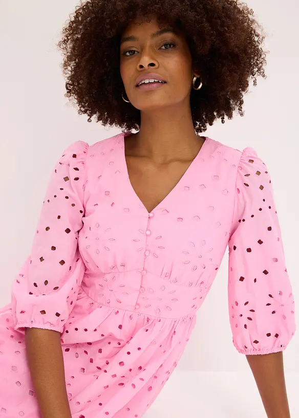 Robe midi 100% coton &agrave; broderie anglaise, bonprix