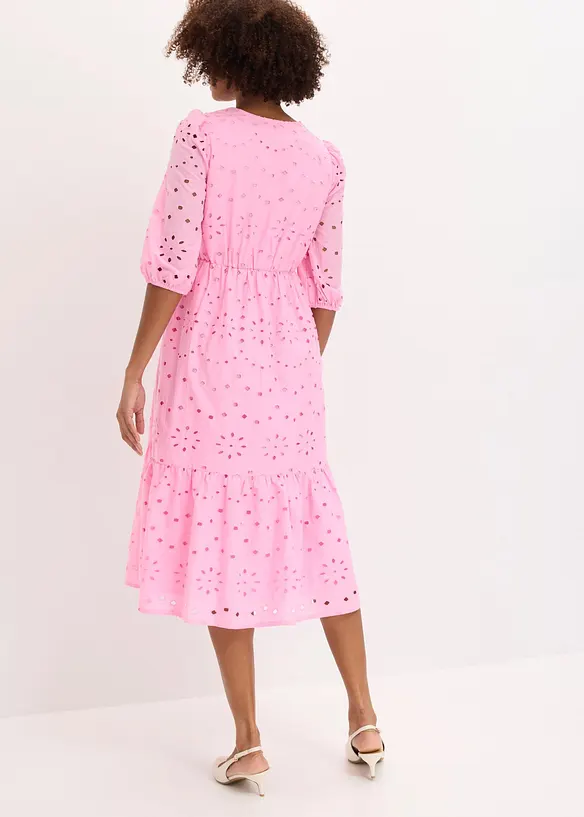 Robe midi 100% coton &agrave; broderie anglaise, bonprix