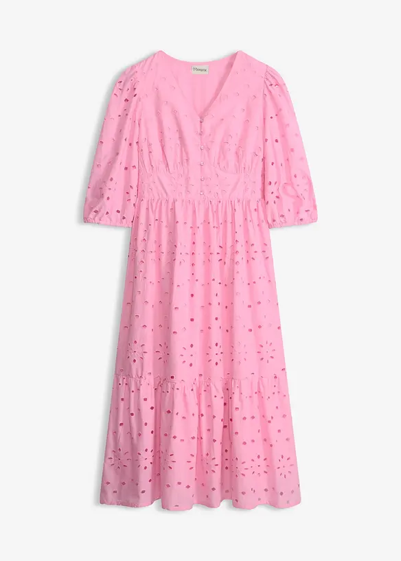 Robe midi 100% coton &agrave; broderie anglaise, bonprix