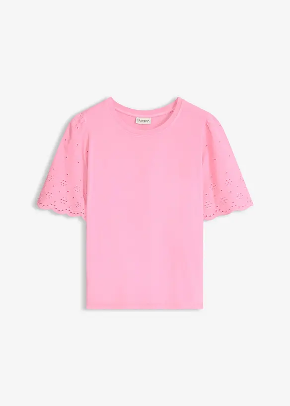 T-shirt doux en viscose extensible avec broderie anglaise, bonprix