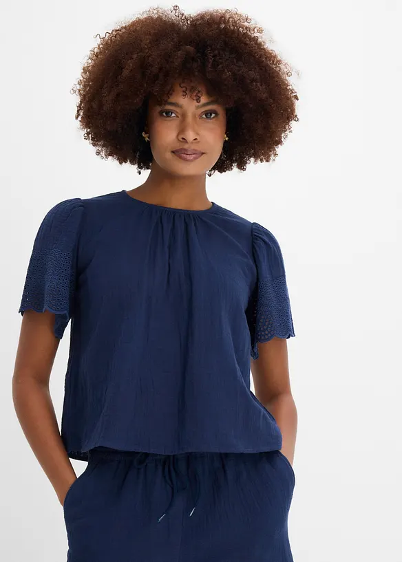 Blouse manches courtes l&eacute;g&egrave;re en gaze de coton, bonprix
