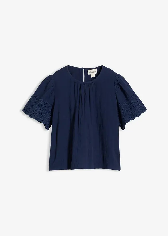 Blouse manches courtes l&eacute;g&egrave;re en gaze de coton, bonprix