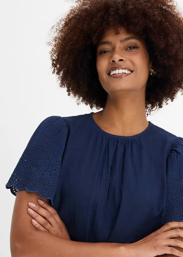 Blouse manches courtes l&eacute;g&egrave;re en gaze de coton, bonprix