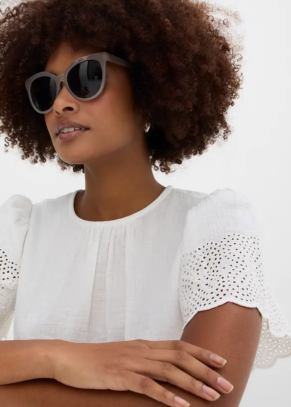 Kurzarmbluse aus luftigem Musselin, bonprix