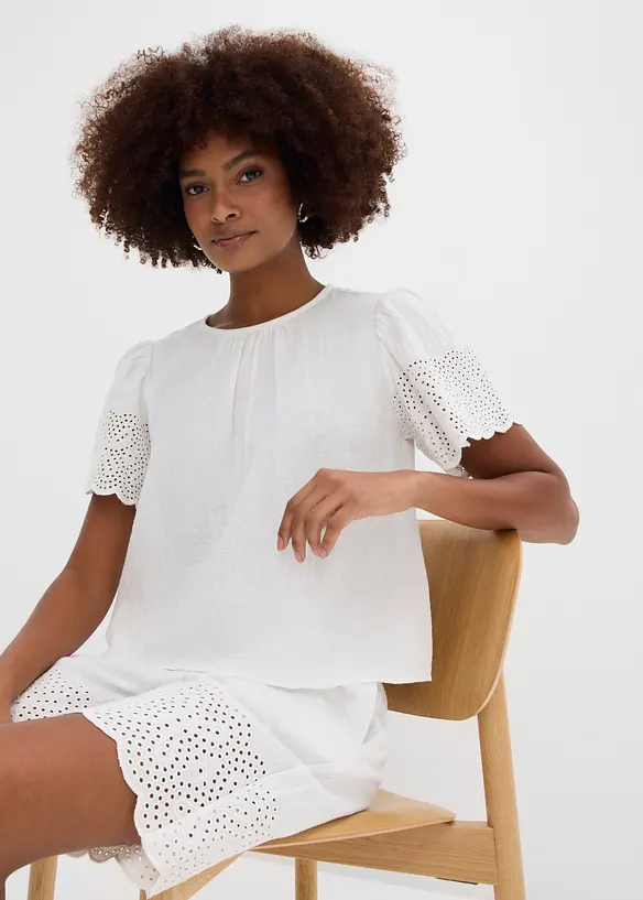 Kurzarmbluse aus luftigem Musselin, bonprix