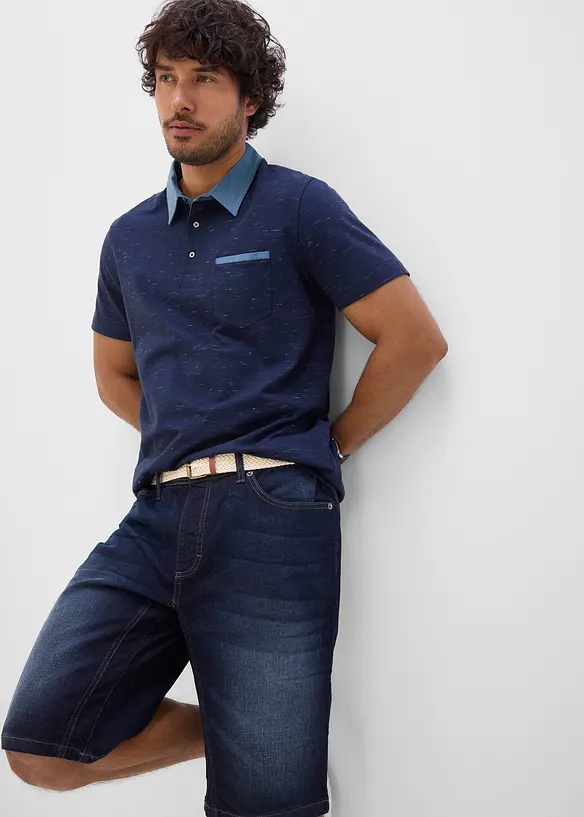 Polo manches courtes &agrave; col tiss&eacute;, bonprix
