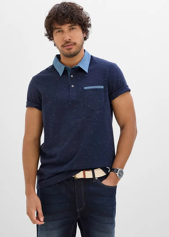 Polo manches courtes &agrave; col tiss&eacute;, bonprix