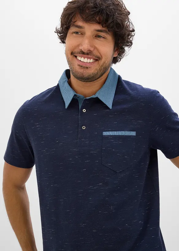 Polo manches courtes &agrave; col tiss&eacute;, bonprix