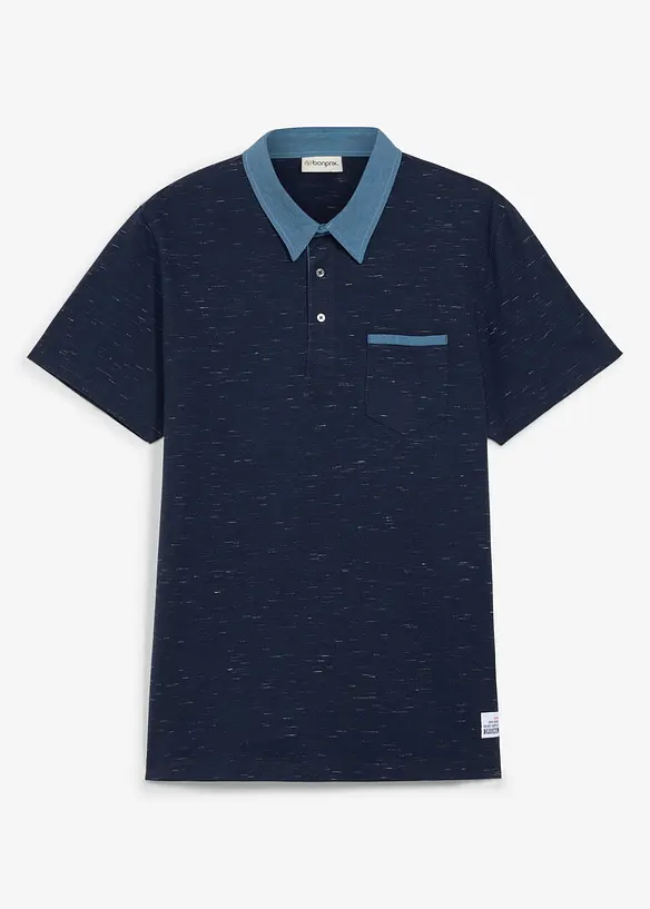 Polo manches courtes &agrave; col tiss&eacute;, bonprix
