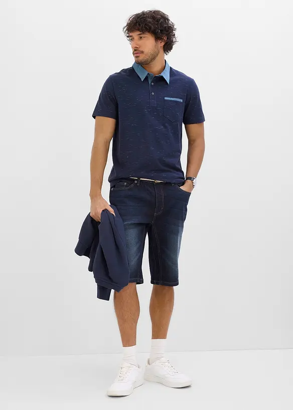 Polo manches courtes &agrave; col tiss&eacute;, bonprix