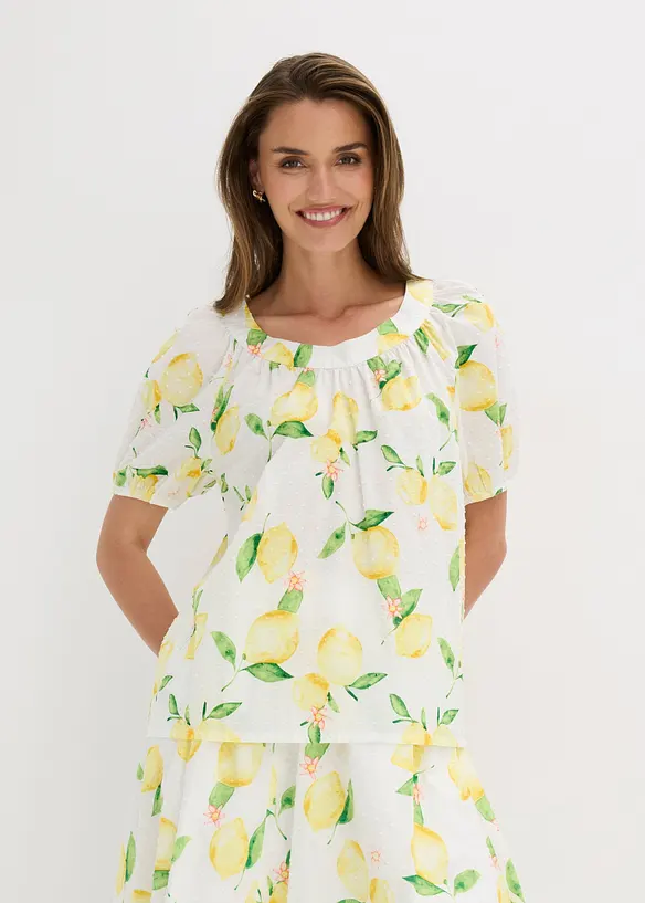 Blouse 100% coton &agrave; manches ballon, bonprix