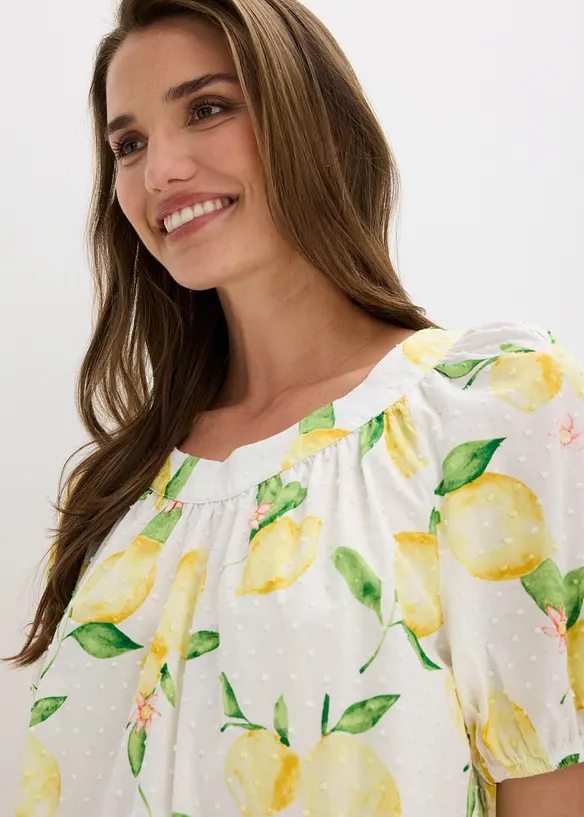 Blouse 100% coton &agrave; manches ballon, bonprix