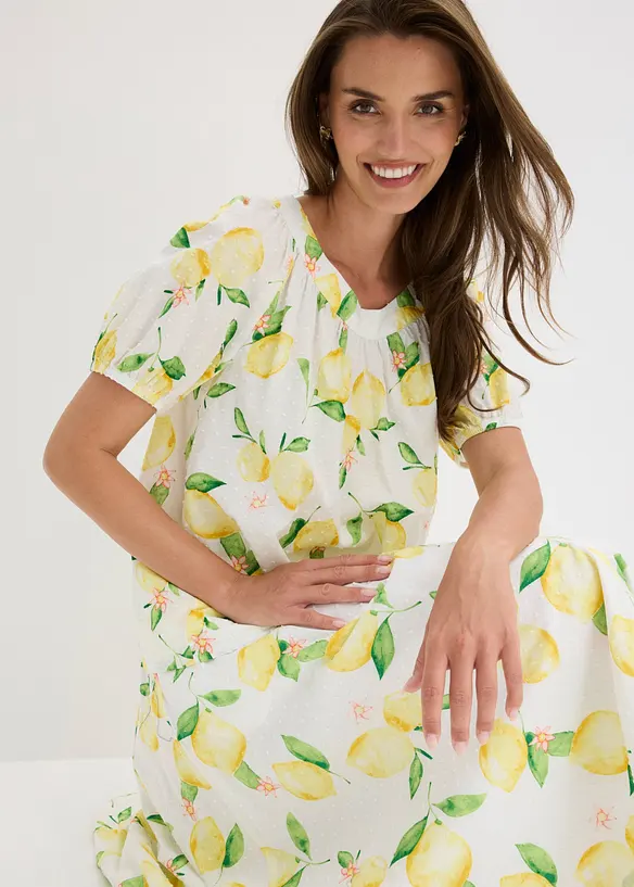 Blouse 100% coton &agrave; manches ballon, bonprix