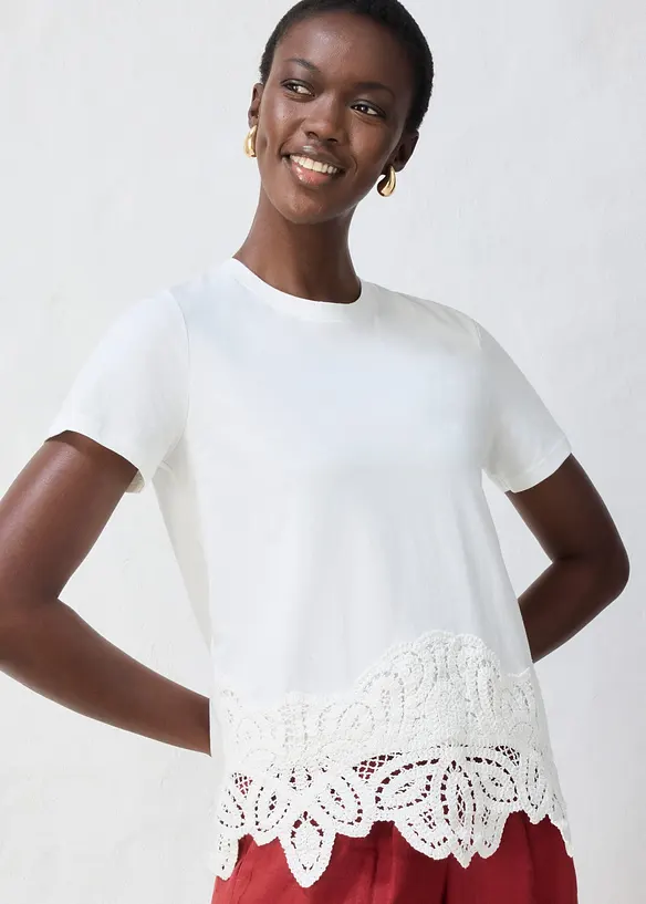 T-shirt avec soie et dentelle au crochet, bonprix