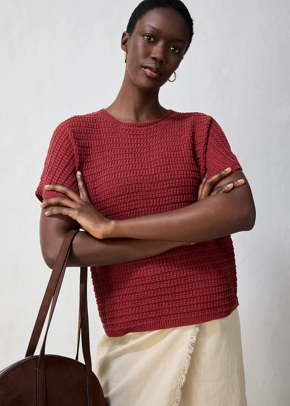 Pull ajour&eacute; en coton et lin, bonprix
