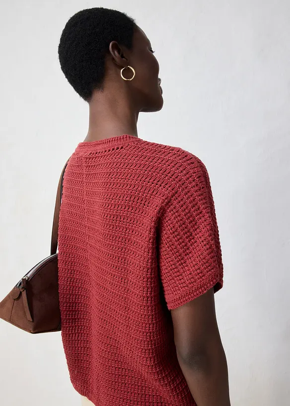Pull ajour&eacute; en coton et lin, bonprix