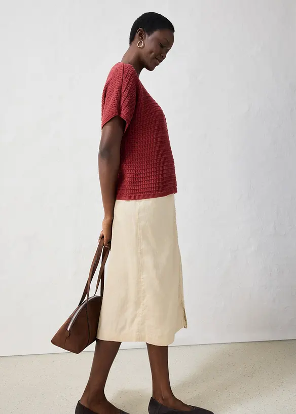 Pull ajour&eacute; en coton et lin, bonprix