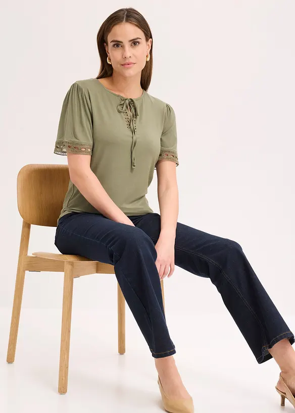 Shirt-Tunika mit Spitzenband, bonprix
