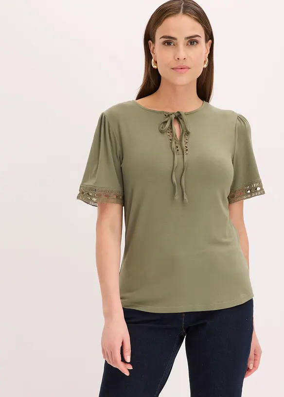 Shirt-Tunika mit Spitzenband, bonprix