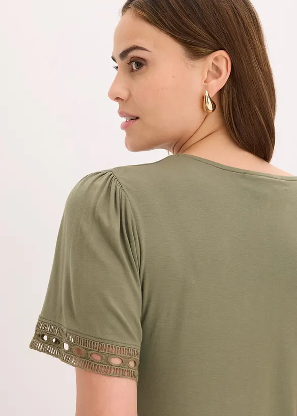 Shirt-Tunika mit Spitzenband, bonprix