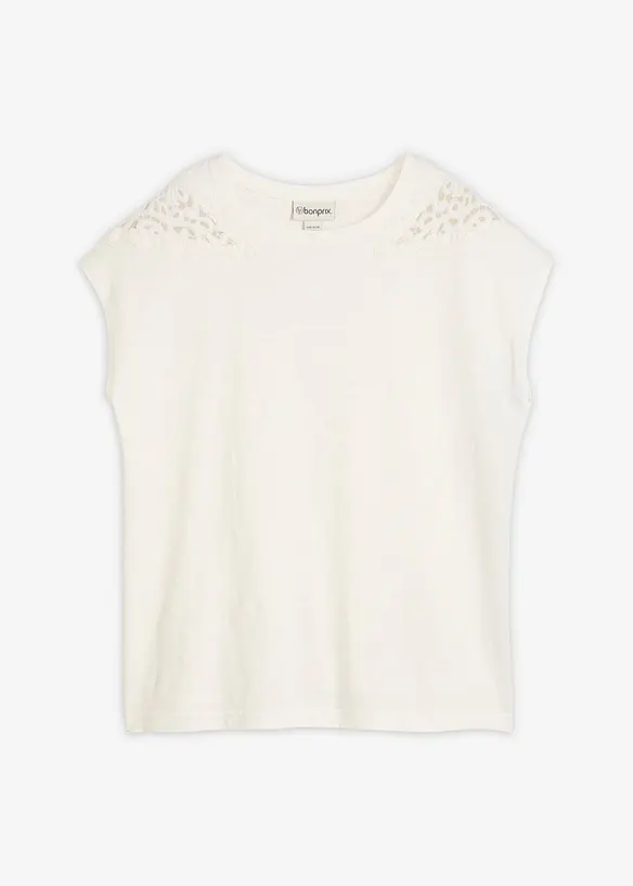 Shirt mit Spitzeneinsatz aus reiner Baumwolle, bonprix