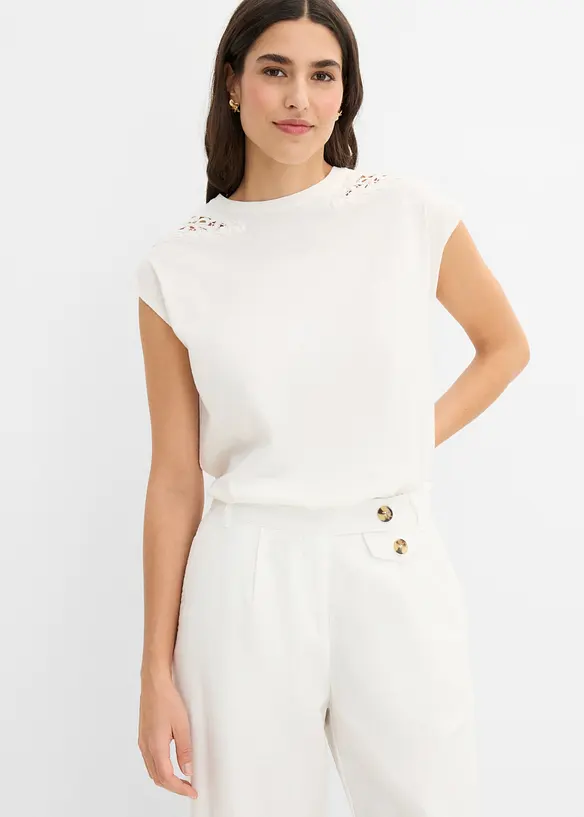Shirt mit Spitzeneinsatz aus reiner Baumwolle, bonprix
