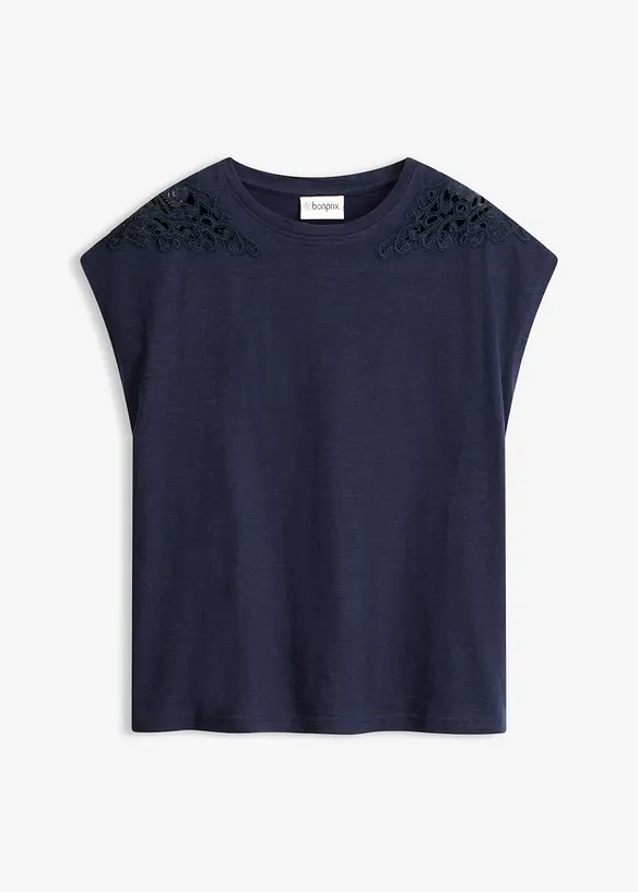 Shirt mit Spitzeneinsatz aus reiner Baumwolle, bonprix