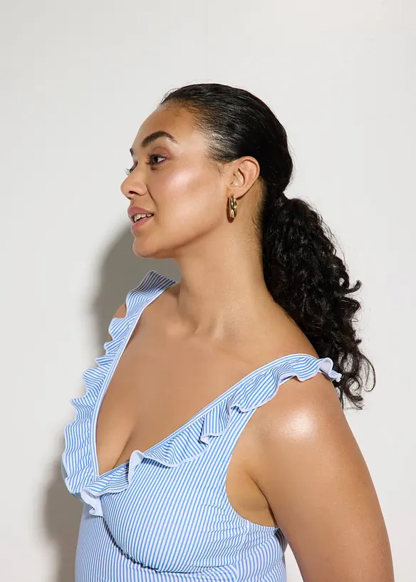 Maillot sculptant &agrave; volants, maintien l&eacute;ger, bonprix