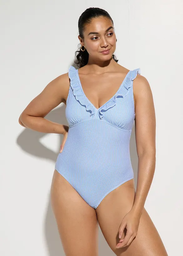 Maillot sculptant &agrave; volants, maintien l&eacute;ger, bonprix