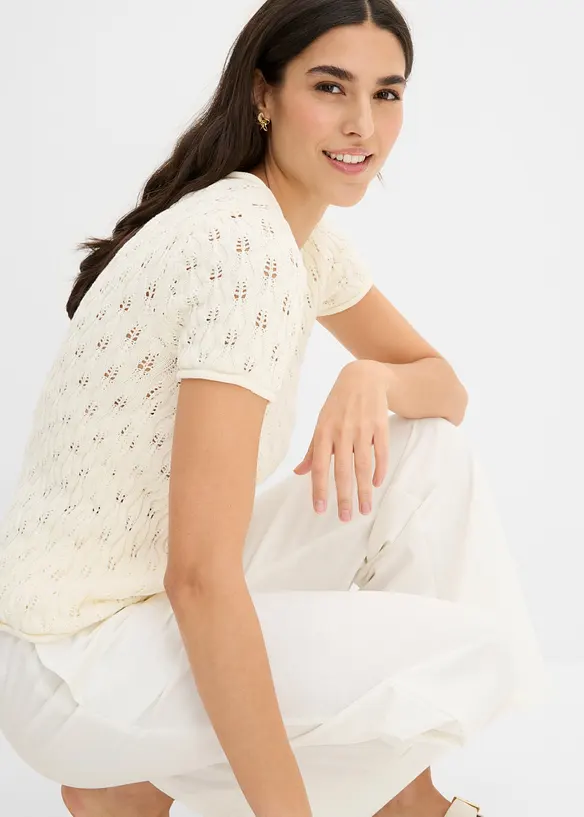 Pull ajour&eacute; en coton, bonprix