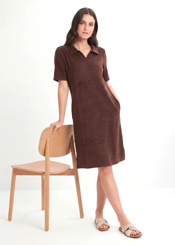 Knieumspielendes Frottee-Kleid mit Polokragen, bonprix