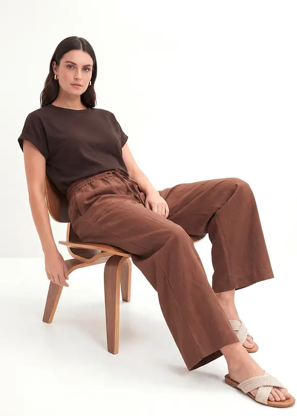 Pantalon large et fluide en lyocell m&eacute;lang&eacute;, bonprix