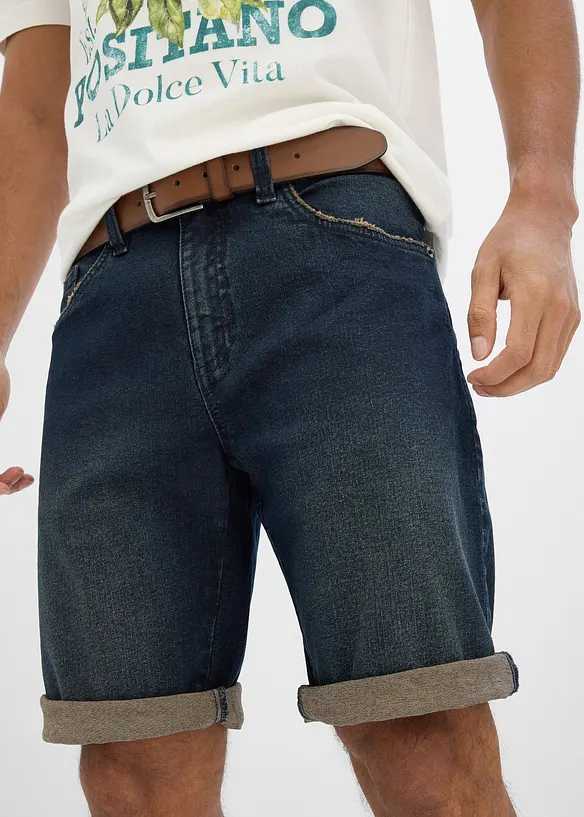 Bermuda long en jean &agrave; taille extensible, loose, bonprix