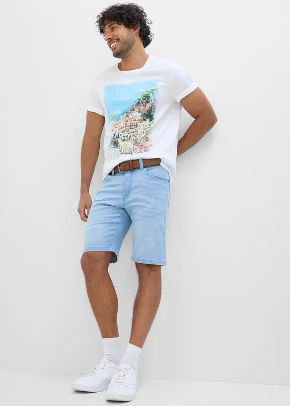 Bermuda en jean &agrave; taille extensible, regular, bonprix