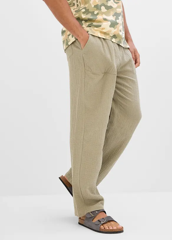 Pantalon loose en gaze de coton &agrave; taille &eacute;lastiqu&eacute;e, fusel&eacute;, bonprix