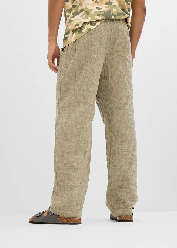 Pantalon loose en gaze de coton &agrave; taille &eacute;lastiqu&eacute;e, fusel&eacute;, bonprix