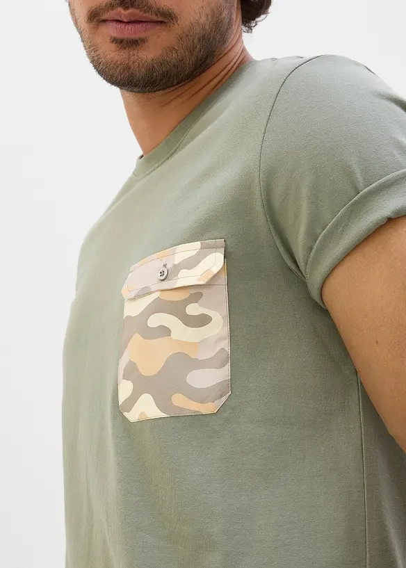 T-shirt slim 100% coton avec poche poitrine, bonprix