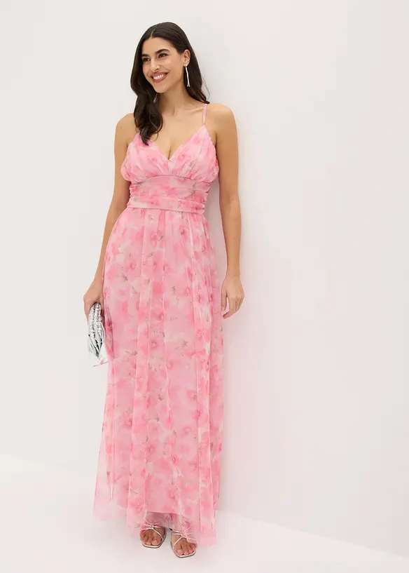 Maxikleid aus zartem T&uuml;ll mit Drapierung, bonprix