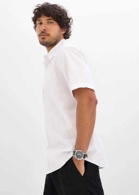 Kurzarmhemd aus Leinen-Mix in Regular Fit, bonprix